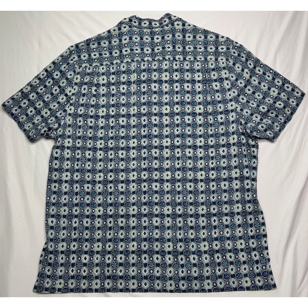 Tommy Bahama Mens XXL 100% Silk Short Sleeve Button Up Shirt Blue Geometric - Picture 5 of 7